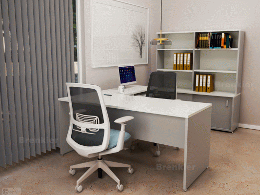 Escritorio para oficina con extension y mueble de guardado, linea 25