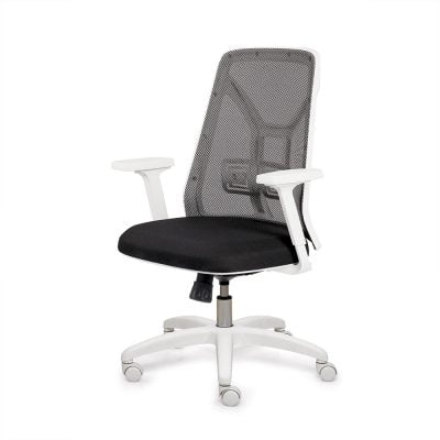 Silla operativa- modelo Tokio blanca, respaldo en red, asiento tapizado.