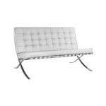 Sillón barcelona de 2 cuerpos, estructura cromada, almohadones blancos