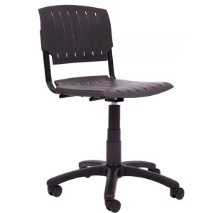 Silla plástica giratoria color negro.