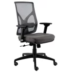 Silla giratoria, apoyabrazos regulables, red en respaldo gris, asiento tapizado gris