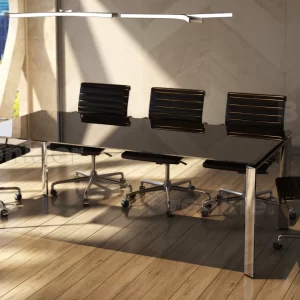 Mesa de reunión linea Quadra tapa de vidrio y base cromada