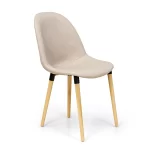 Silla fija tapizada, color beige con patas de madera
