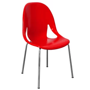 Silla plástica fija, color rojo con patas de cromadas