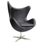 Sillon Egg, base en aluminio, tapizado en ecocuero color gris, asiento con almohadon tapizado.