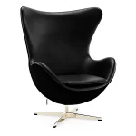 Sillon Egg, base en aluminio, tapizado en ecocuero color negro, asiento con almohadon tapizado.