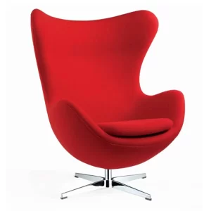 Sillon Egg, base en aluminio, tapizado en ecocuero color rojo, asiento con almohadon tapizado.