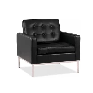 Sillon de 1 cuerpo, base en caño cuadrado cromado, almohadones tapizado en ecocuero negro