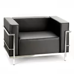Sillon recepcion de 1 cuerpo, estructura cromada, almohadones en ecocuero negro
