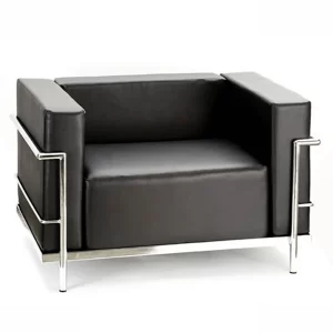 Sillon recepcion de 1 cuerpo, estructura cromada, almohadones en ecocuero negro