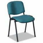 Silla fija, tapizada tela verde, cuatro patas negras.