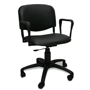 Silla giratoria, tapizado ecocuero negro. Con apoyabrazos.