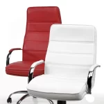 Sillon alto y mediano con estrella y apoyabrazos cromados. Tapizado en rojo.