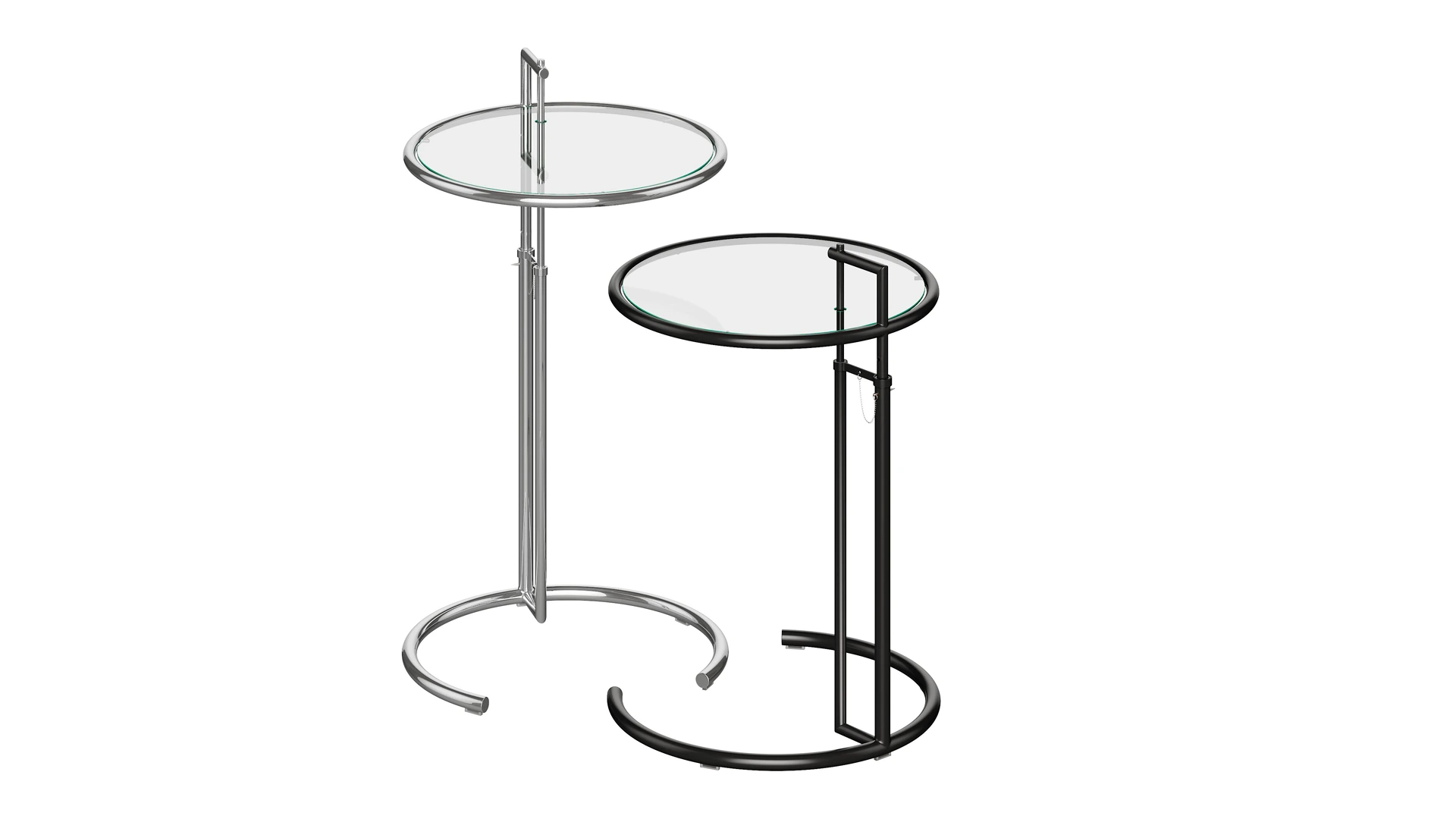 Mesa Eillen Gray, base cromada, tapa de vidrio.