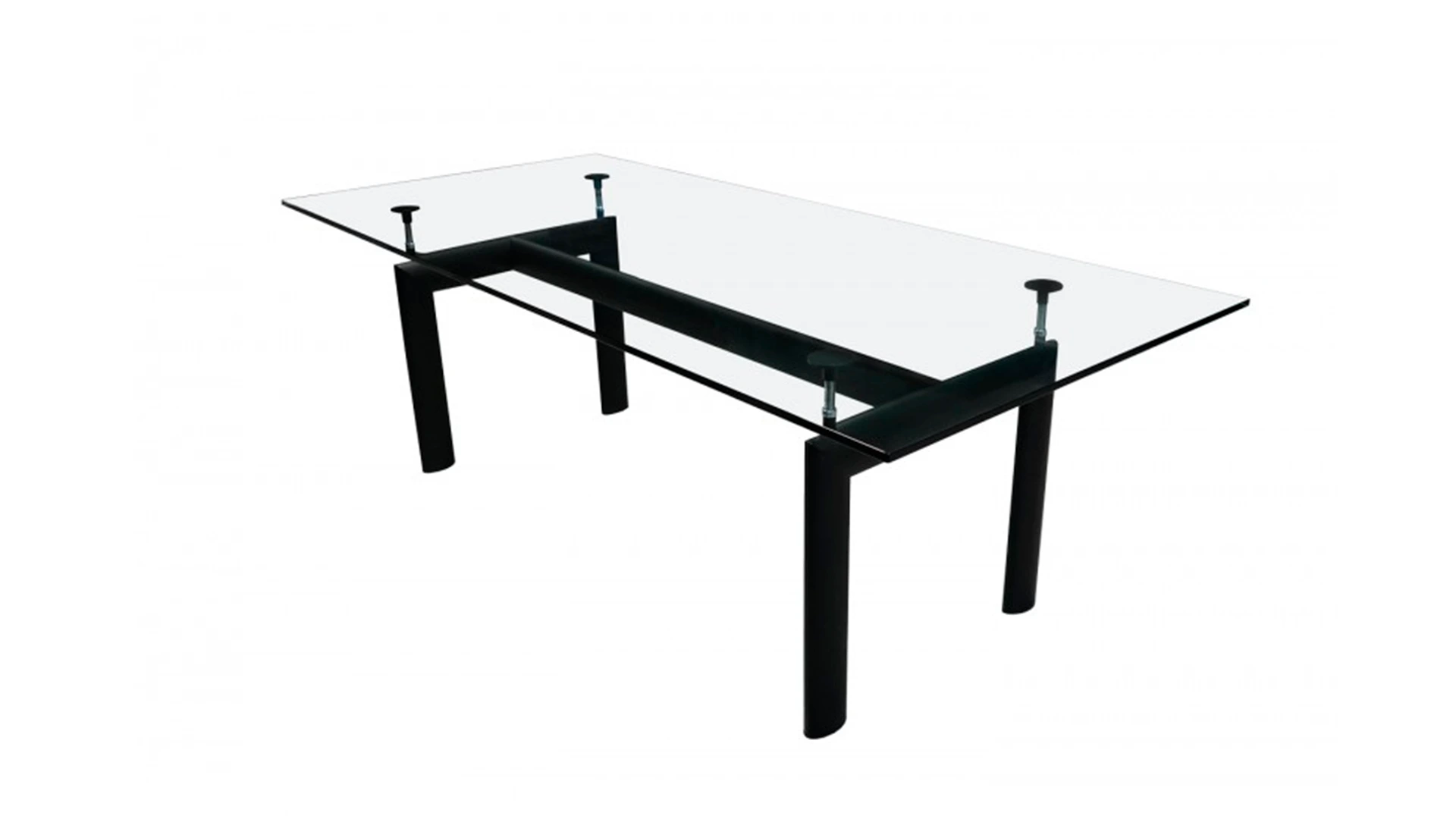 Mesa alta LC6, base metálica, tapa de vidrio. vista lateral