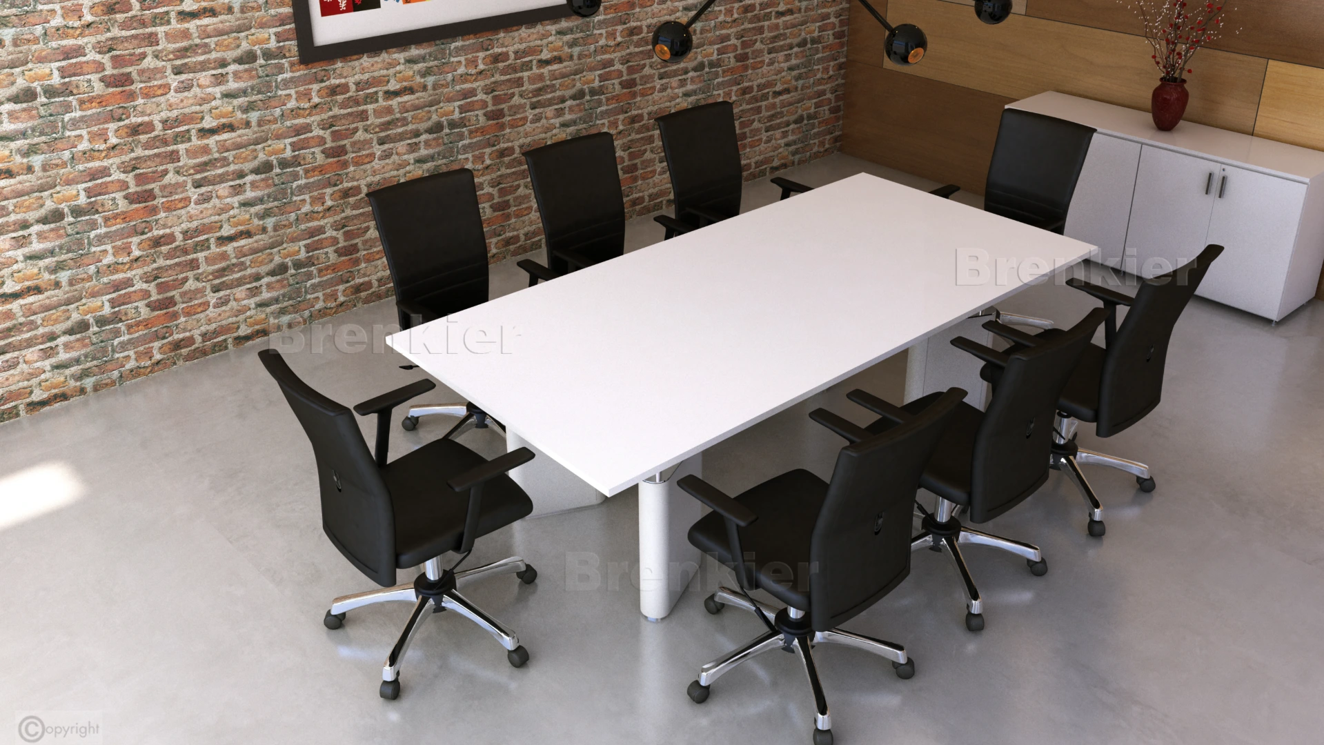 Mesa reunion Bull, blanca con bases blancas y detalles cromados