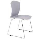 Silla plástica fija, color gris, base trineo cromada