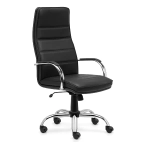 Sillon alto con estrella y apoyabrazos cromados. Tapizado ecocuero negro.