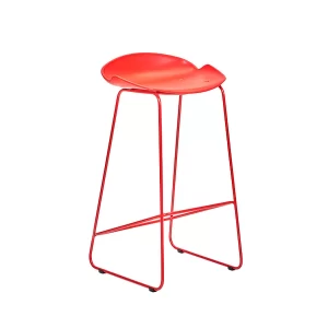 Taburete Nexus. asiento plástico, rojo base de caño de acero pintado. Apoyapie metalico