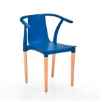 Silla plástica Otis, monocasco plástico color azul. Patas de madera.