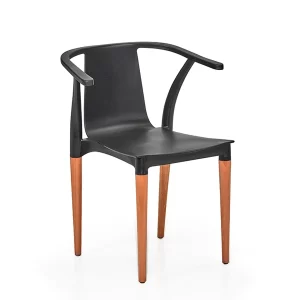 Silla plástica Otis, monocasco plástico color negro. Patas de madera.
