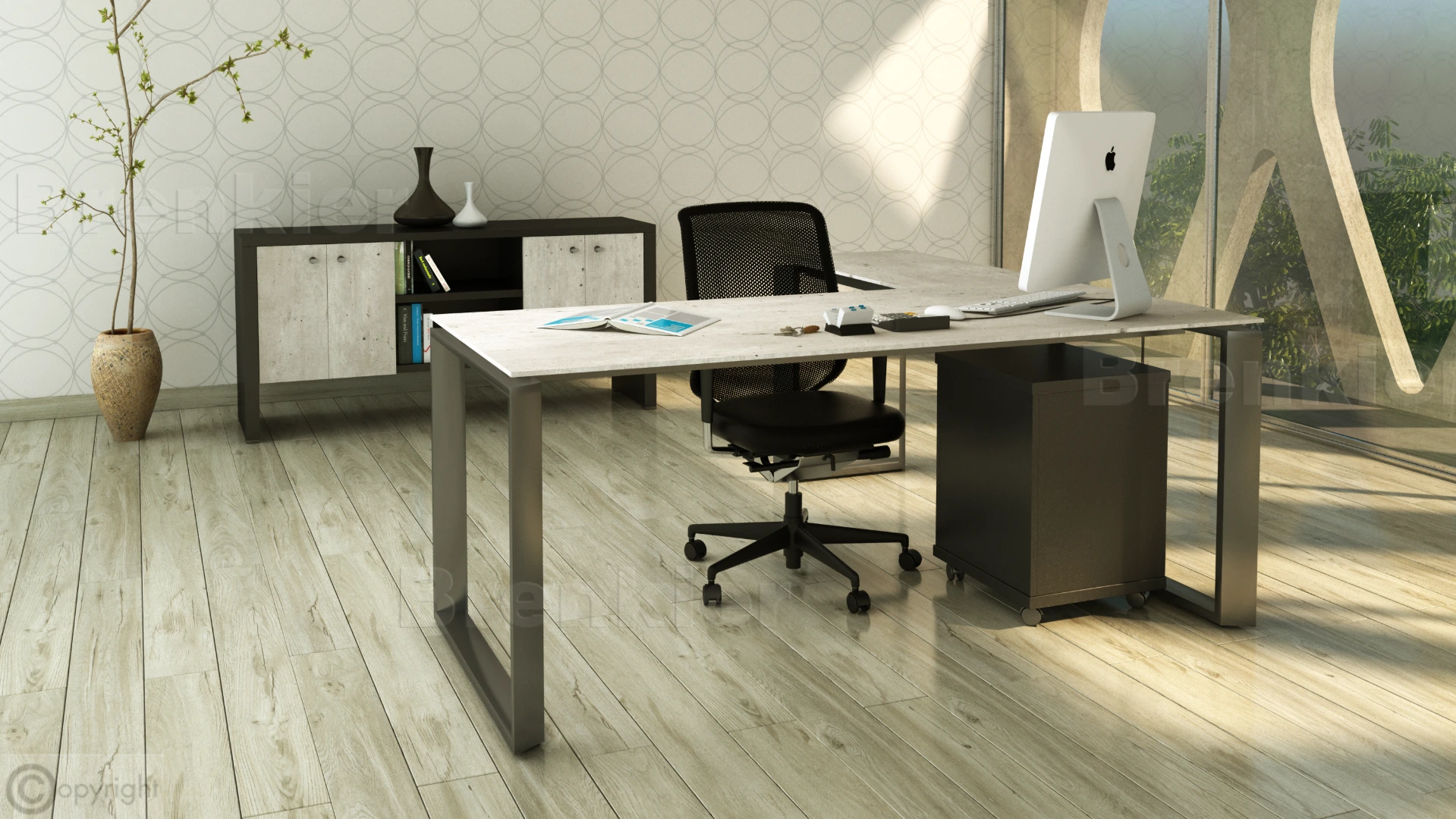 Escritorio Quadra tapa melamina simil madera y base pintada