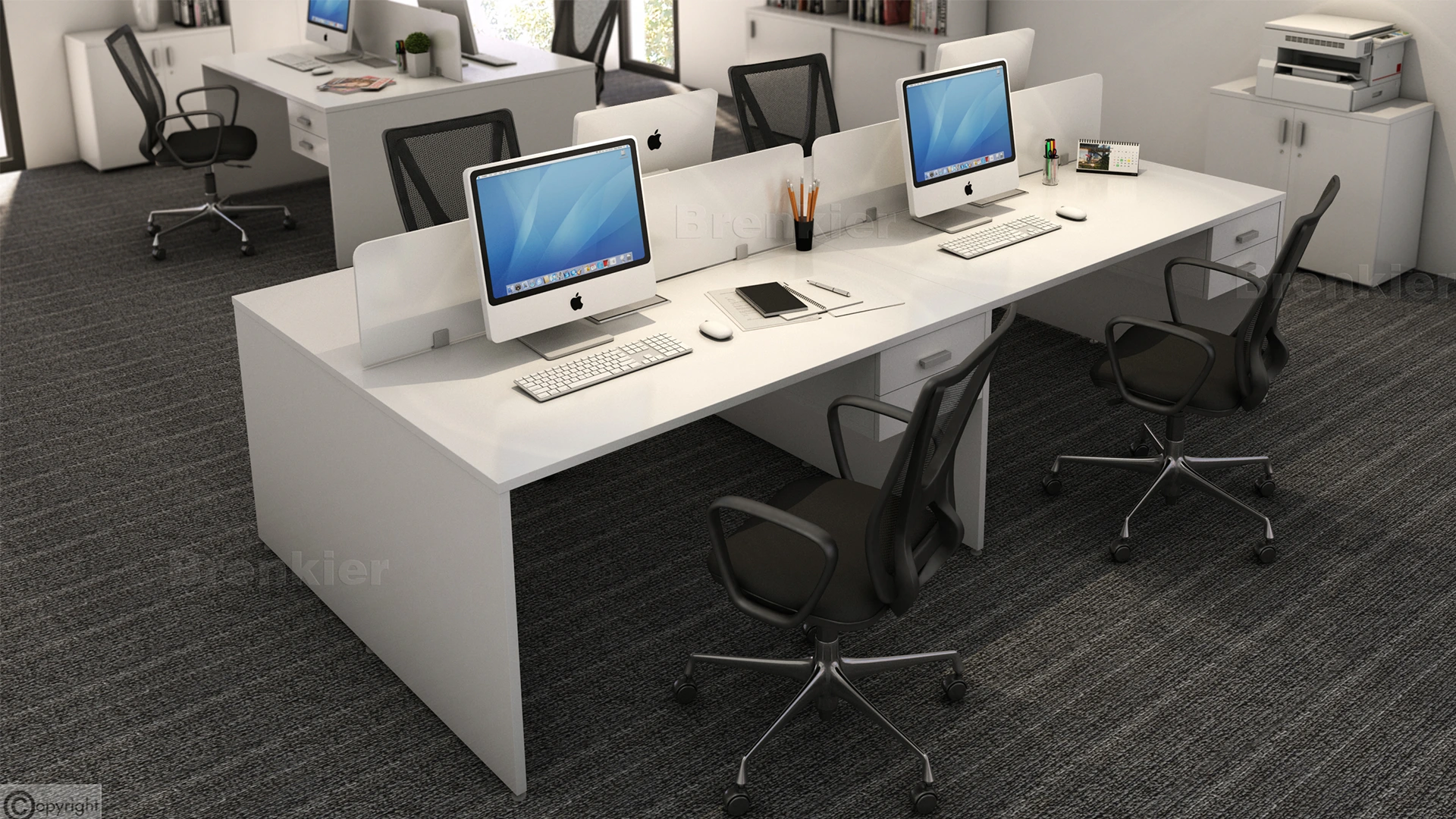 Puesto cuadruple enfrentado color blanco, con panel divisor.