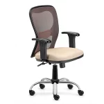 Silla de oficina giratoria, respaldo en red, asiento tapizado. Estrella cromada