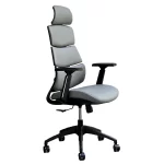 Sillon respaldo alto, giratorio. Asiento y respaldo en red gris. Apoyabrazos regulables