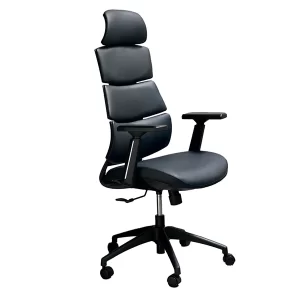 Sillon respaldo alto, giratorio. Asiento y respaldo en red negra. Apoyabrazos regulables