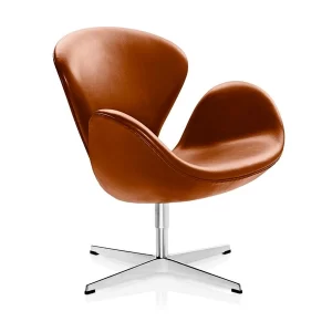 Sillón Swan, tapizado en ecocuero color suela, base en aluminio