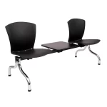Tandem plastico de 2 cuerpos mas mesa. Base cromada, asientos monocasco plastico negro