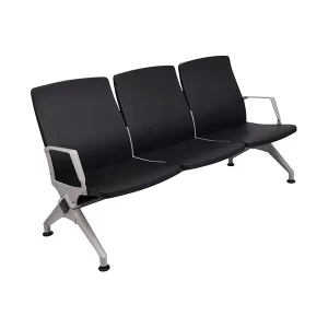 Tandem de 3 cuerpos, tapizado negro, base matalica gris