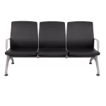 Tandem de 3 cuerpos, tapizado negro, base matalica gris. vista frente