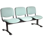 Tandem de 3 cuerpos, base metalica negra, asiento y respaldo tapizados en tela verde agua