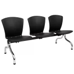 Tandem plastico de 3 cuerpos. Base cromada, asientos monocasco plastico negros.
