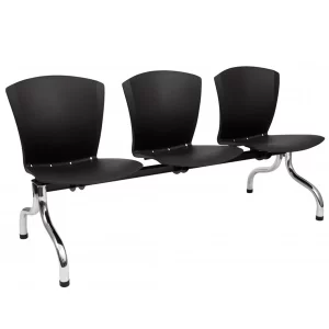 Tandem plastico de 3 cuerpos. Base cromada, asientos monocasco plastico negros.