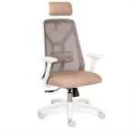 Sillon modelo Milan, estructura plastica blanca. Respaldo en red, asiento tapizado. Apoyabrazos regulables.