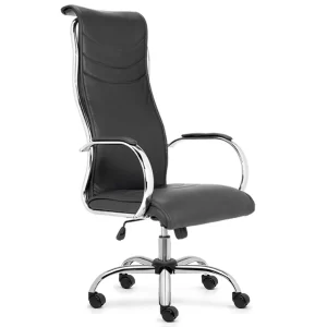 Sillon giratorio respaldo alto, base y apoyabrazos cromados.
